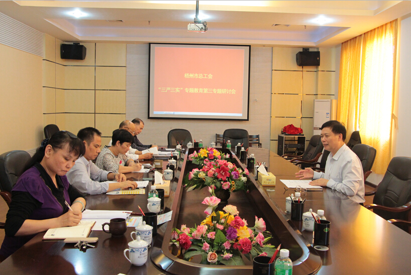 梧州市總工會中心組召開“三嚴(yán)三實”專題教育第三專題研討會