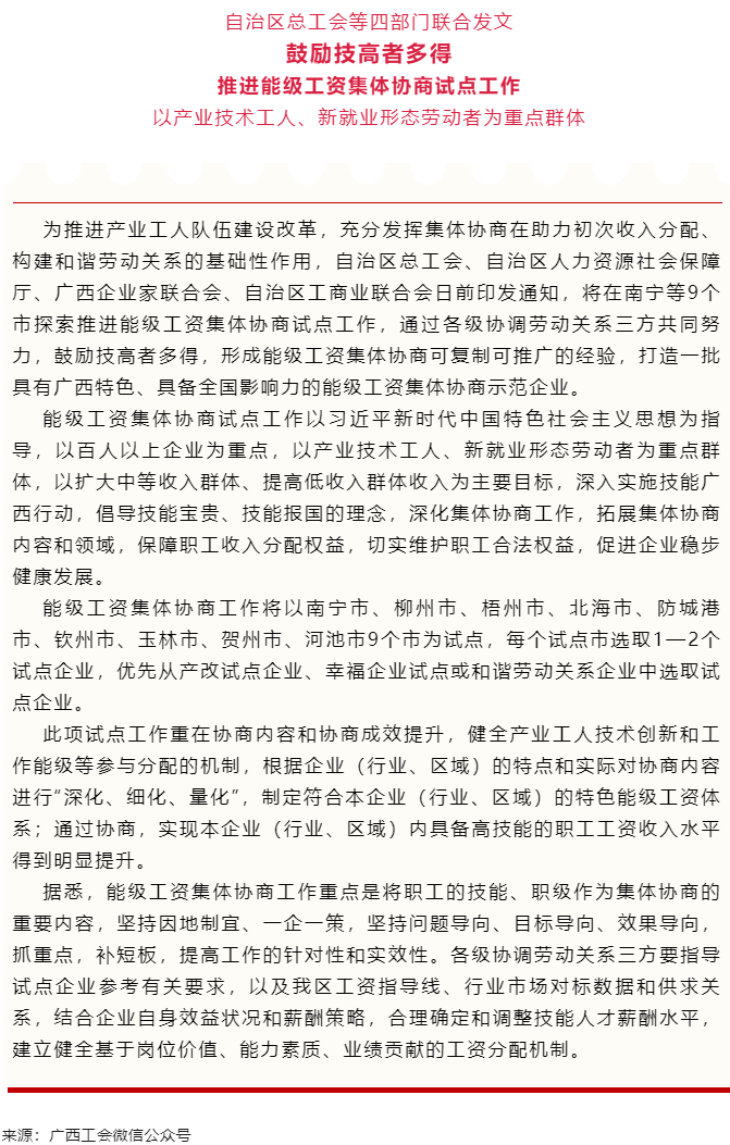 自治區(qū)總工會等四部門聯合發(fā)文鼓勵技高者多得 推進能級工資集體協商試點工作.png